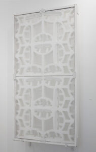 Anita Dube | Screen (White Nights) | 2007 | Styrofoam, White Cement, Marble Powder, Paint, Glue, Gauze Bandage | 93 x 48 Inches