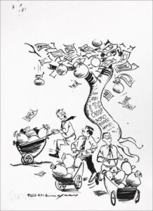 R.K. Laxman | Surplus Funds | Ink on Paper | 15 x 11 Inches