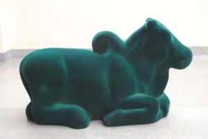 H. G. Arunkumar | Nandi in Green | 2008 | Fibre glass, wood, paint and swiss flock (Edition 4 of 6) | 18 x 31 x 12 Inches