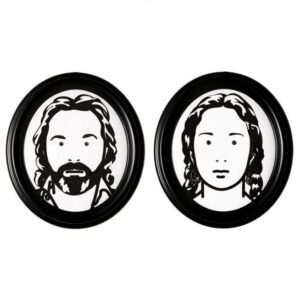 Julian Opie | Luc and Ludivine get married 3 | 2007 | From a series of sixteen pairs of laser – cut paper portraits contained within oval frames(Edition of 6|10) (set of 2 works) | 17.7 x 15.7 x 3 each Inches