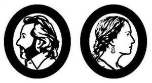 Julian Opie | Luc and Ludivine get married,no 10 | 2007 | Laser cut portraits, oval frames (Edition – 5|10 + 1 AP) (set of 2 works) | 17.7 x 15.7 x 3 inches each Inches