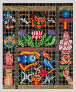 Anirban Mitra | Blend part 1 | 2009 | Acrylic on tartan textile & indian traditional textile | 51 x 42.5 Inches