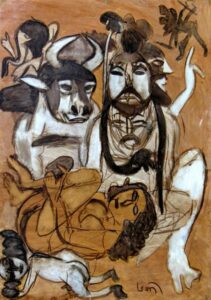 K. G. Subramanyan | Family Group | 1992 | Gouache on paper | 11.5 x 8 inches