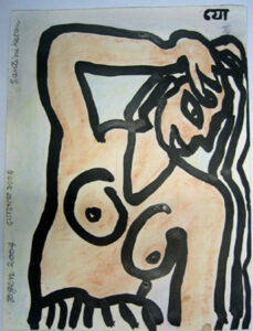 Jogen Chowdhury | Woman making her hair | 2004 | Ink & dry pastel | 13 x 10 inches