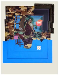 Nandan Ghiya | A Marwari Lady Camouflaging on Bluescreen c.2148 | 2012-2017 | Acrylic on Painted photograph & frame | 32 X 28 Inches