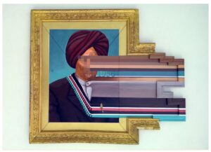 Nandan Ghiya | A marwari gentleman stretched, watermarked c. 2140 | 2012-17 | Acrylic on photograph | 24.5 X 21.2 Inches