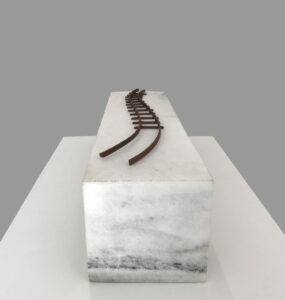 Sumedh Rajendran | Crossing Frozen Clouds | 2017 | Marble and steel | 9(h) x 31.5(w) x 8.5(d) Inches