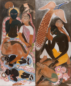 Shine Shivan | Chandratal | 2021 – 2022 | Sanguine, charcoal, dry pastel and graphite on paper – Diptych | 144.5 x 124 Inches