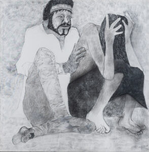 Krishen Khanna | The game of thrones | 2015 | Charcoal on canvas (primed) | 60 x 60 Inches