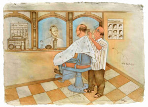 Roshan Chhabria | My Hairstylist | 2024 | Watercolour and colour pencil on wasli paper | 16 x 21 Inches